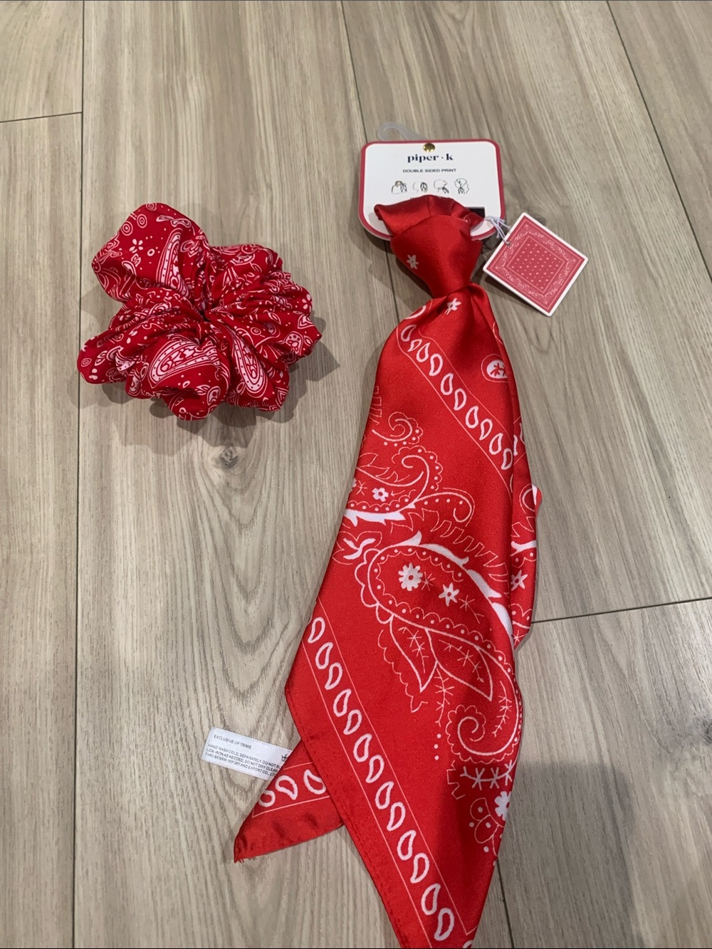 Piper K Red Paisley Bandana Scrunchie and Scarf Set